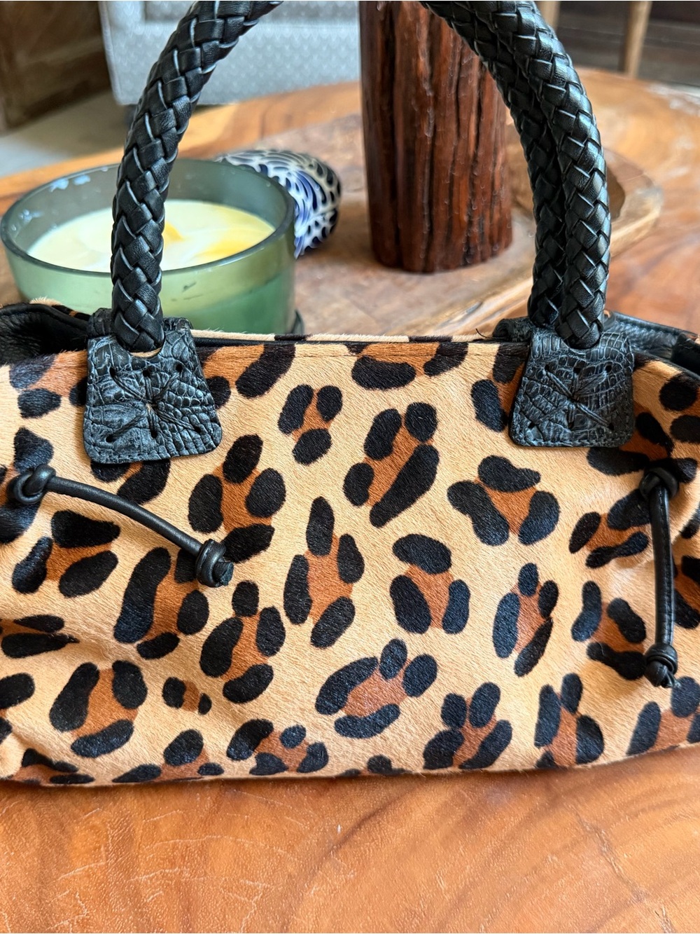Vintage Carlos Falchi Leopard Print Mini Bag in Black and Brown